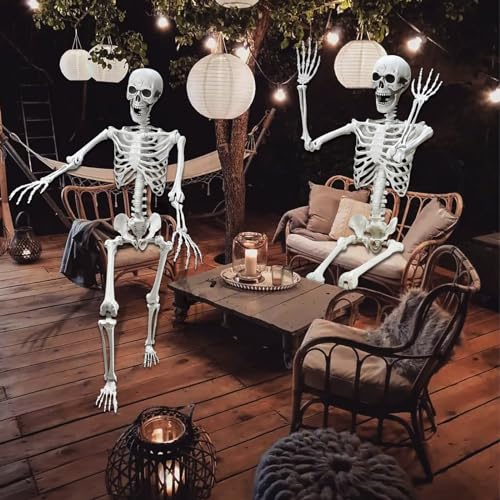 Wocst 5.4Ft Halloween Life Size Human Skeletons Poseable Life Size Skeletons with Rope Plastic Human Bones with Movable Joints for Halloween Decoration