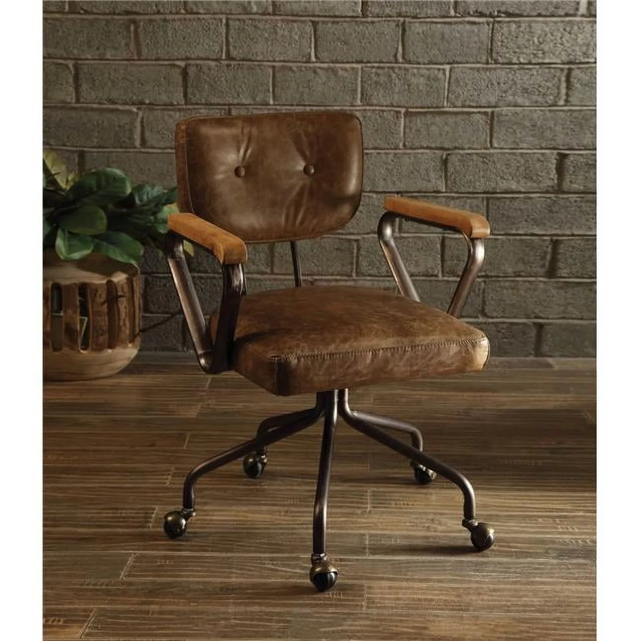 24 x 25 x 32 in. Leather Office Chair, Vintage Whiskey