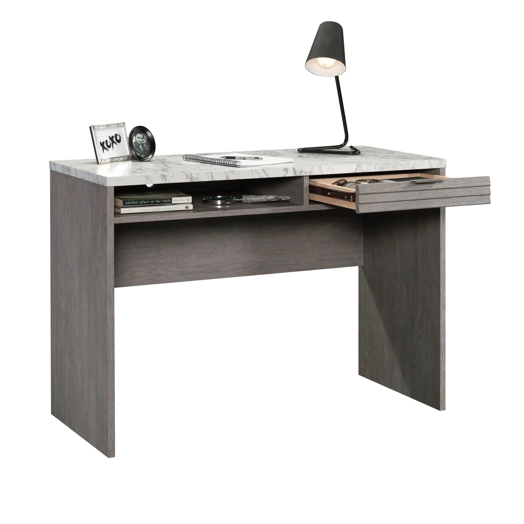 Sauder East Rock Engineered Wood Writing Desk in Ashen Oak Finish