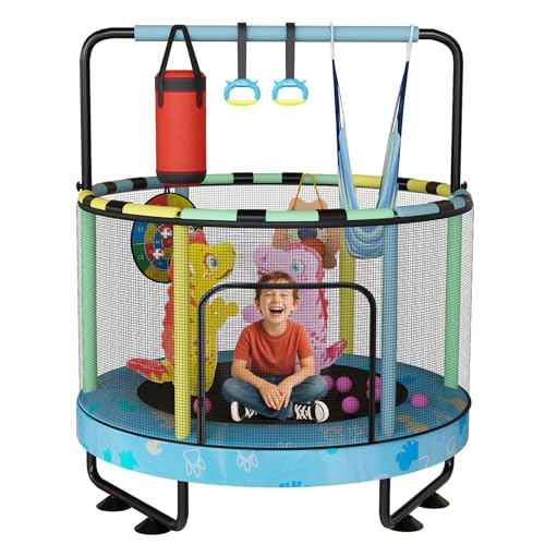 Lamerge Trampoline for Kids, ASTM-Approved with Safety Enclosure Net, Indoor for Toddlers Fun, 500lbs Capacity, 1-8 Children, Adjustable Handrail, 7-in-1, 55