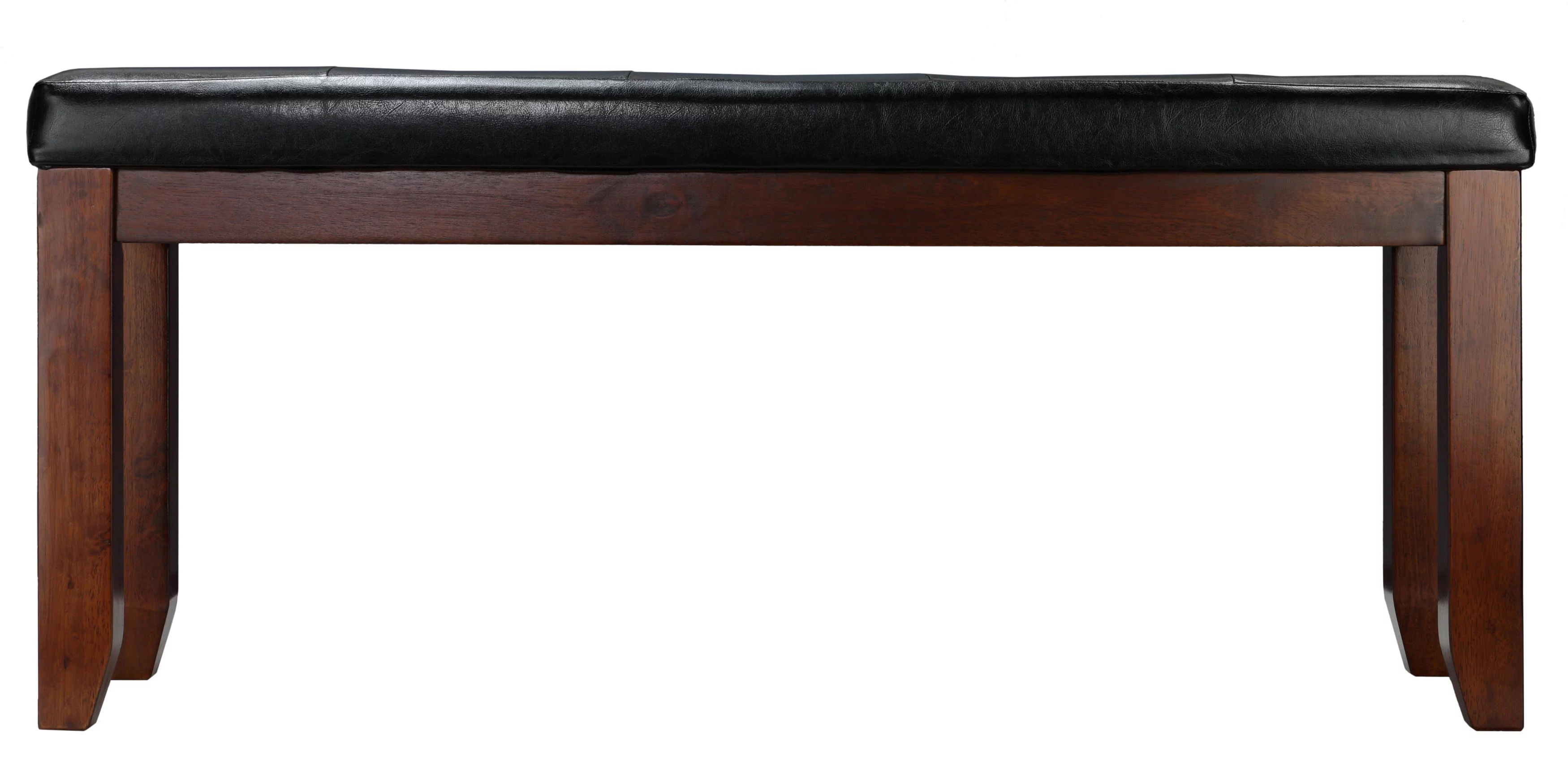 Cortesi Home Mandi Dining Bench, Solid Wood & Tufted Black Faux Leather