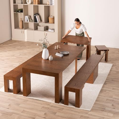 Transformer Table Extendable Dining Room Table for 2 to 12, Solid Wood Kitchen and Dining Room Furniture, Space Saving Console Table, Sturdy & Durable Modern Dining Table