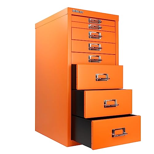 Bisley 10-Drawer Steel MultiDrawer Cabinet - Black, Chrome Pull Handles with Label Holders, Powder-Coated Steel, Removable Drawers, Fits Under Most Desks, Labels Included