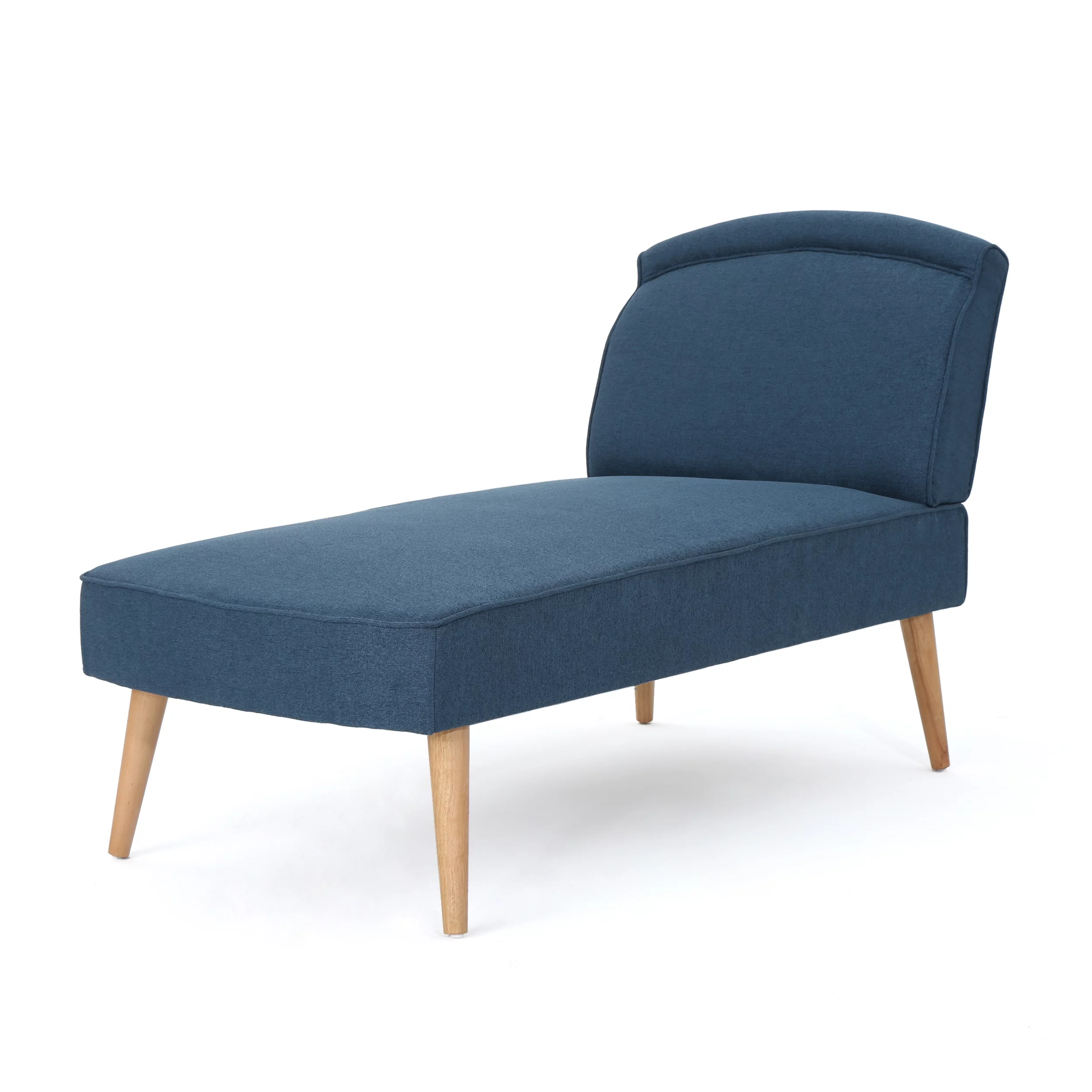 Jolie Mid Century Modern Fabric Chaise Lounge, Navy Blue