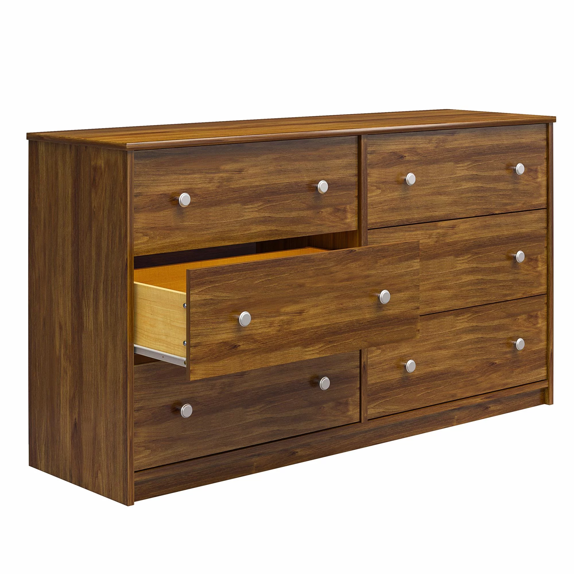RealRooms Ellison 6 Drawer Wide Dresser, Brown Oak