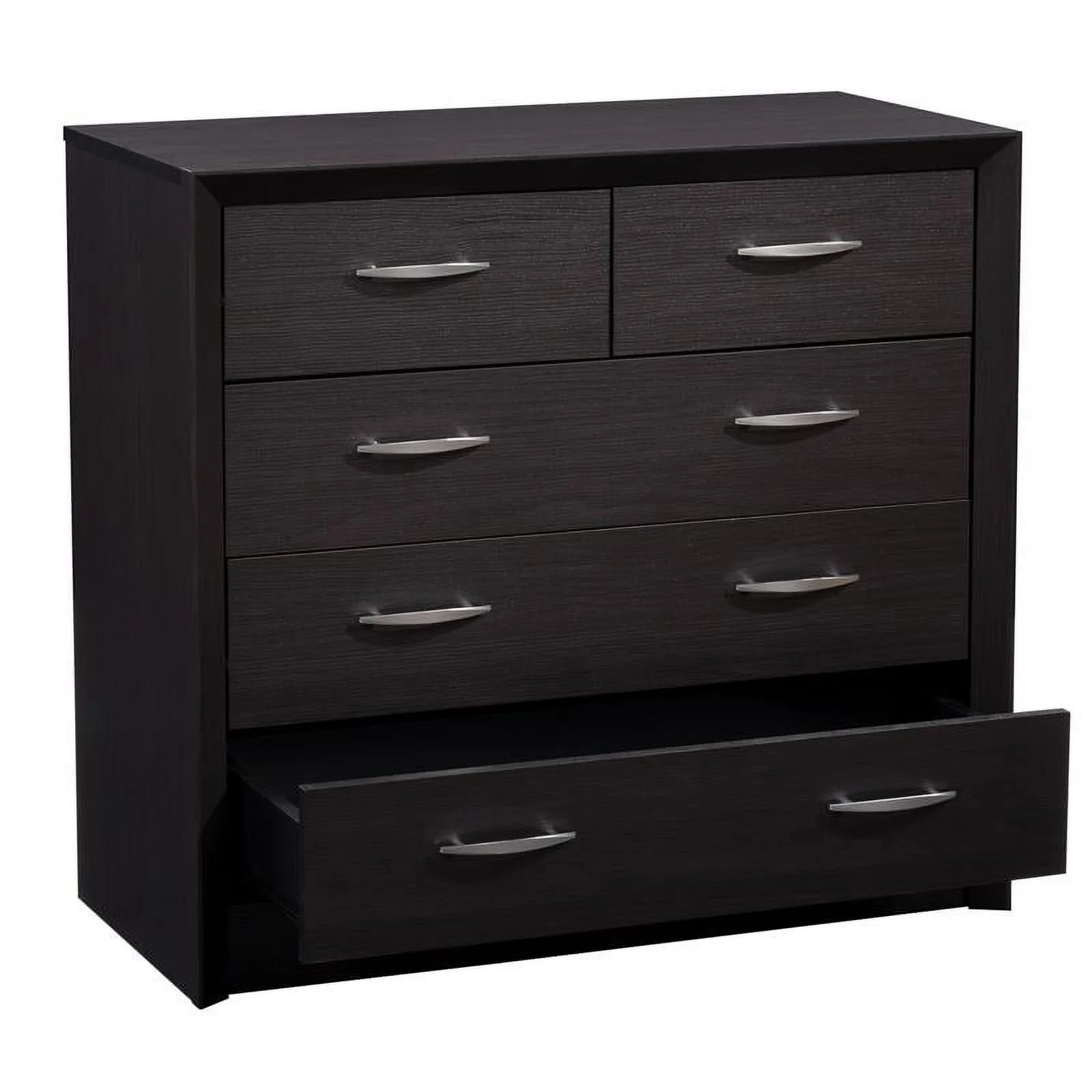 Bowery Hill 5-Drawer Mid-Century Engineered Wood Dresser in Black Oak