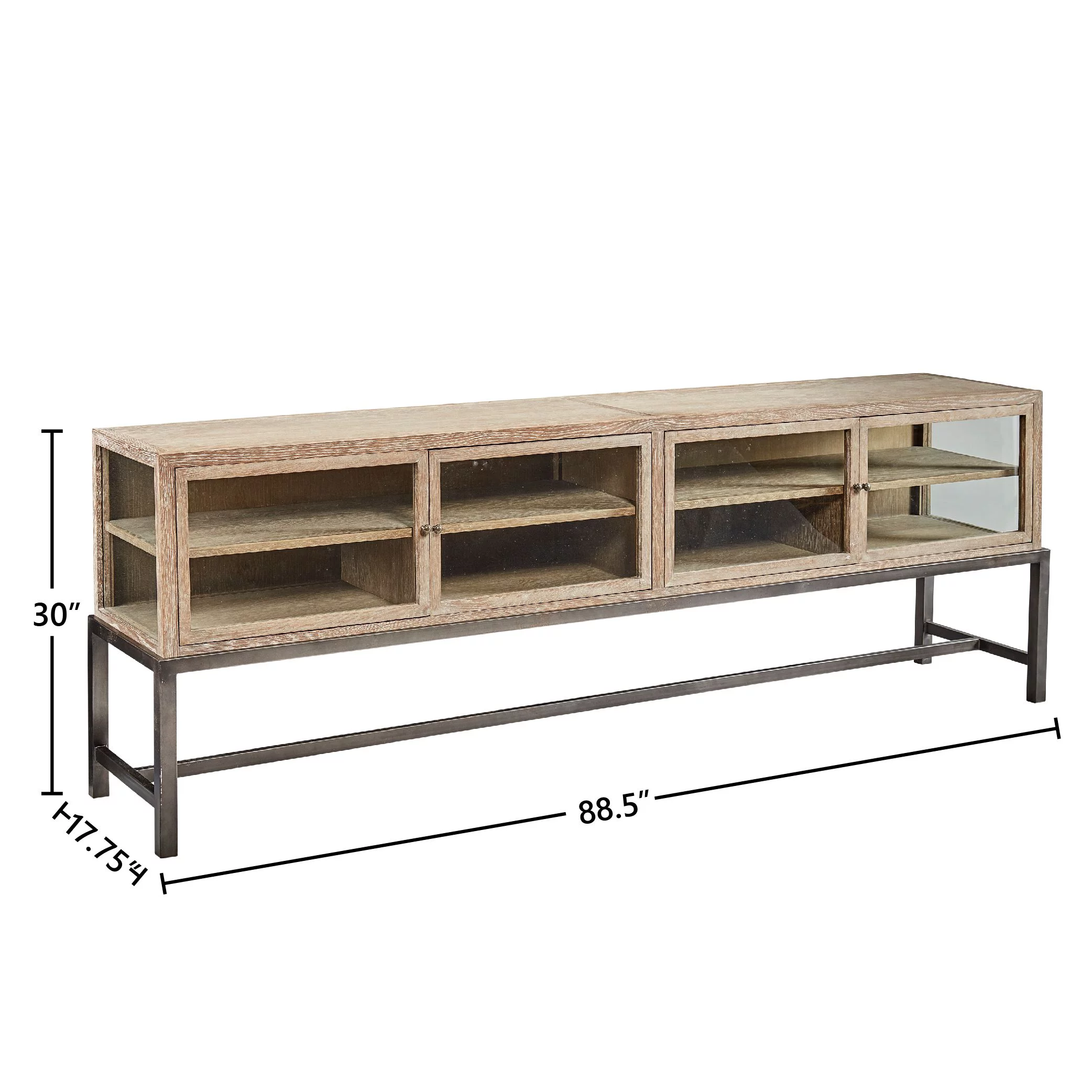 Bleecker 88-inch Glass & Oak Display Console with Metal Base