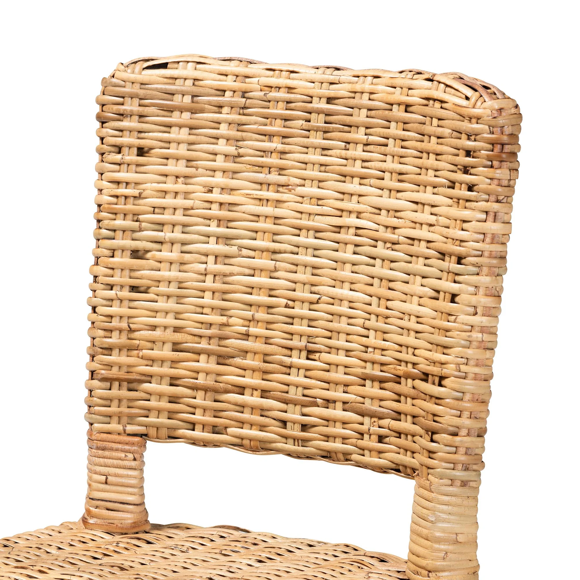 Baxton Studio Dermot Modern Bohemian Dark Brown Finished Wood and Natural Rattan 2-Piece Dining Chair Set
