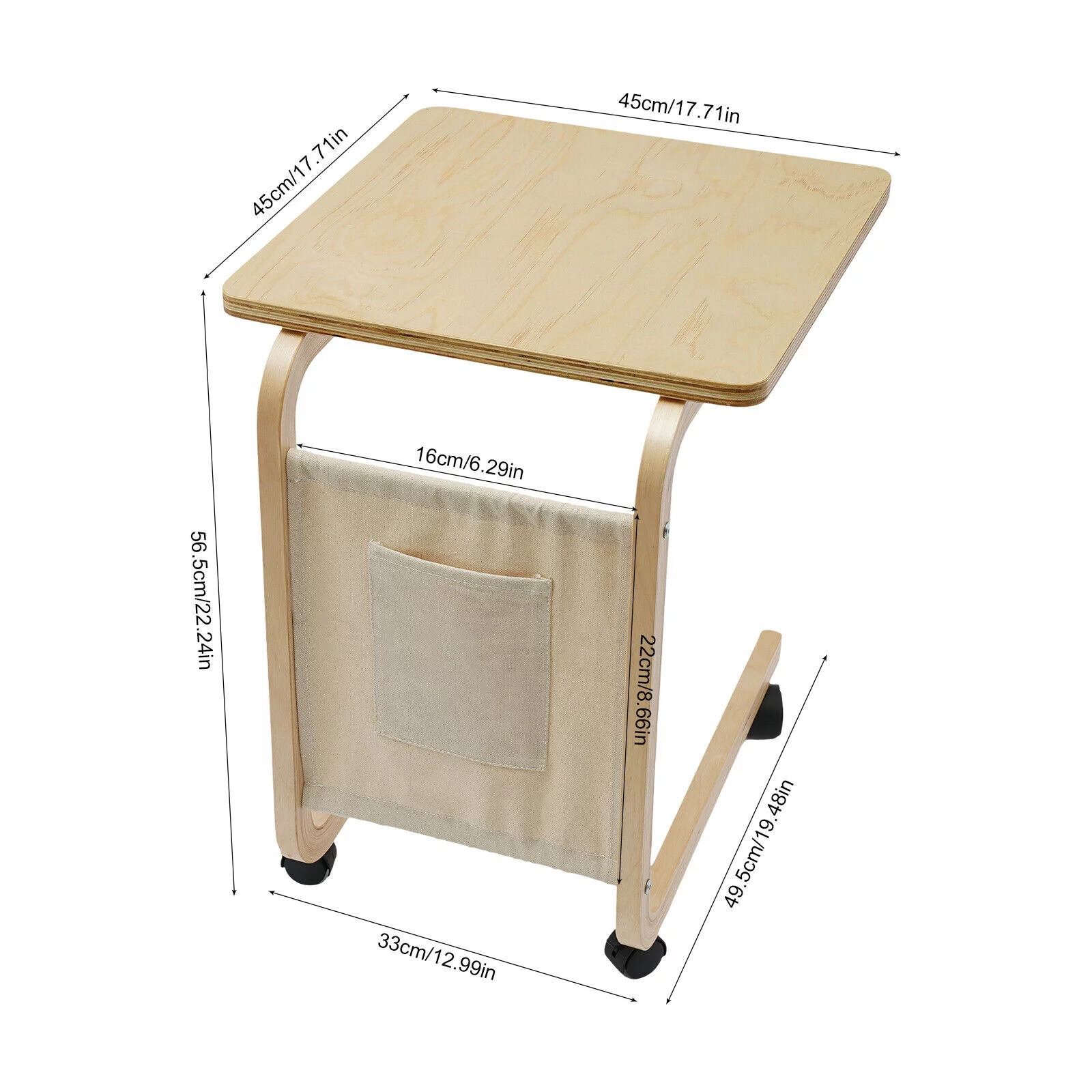 C-Shape Sofa Side Table Laptop Coffee End Table Rolling Table Desk Stand Cart US