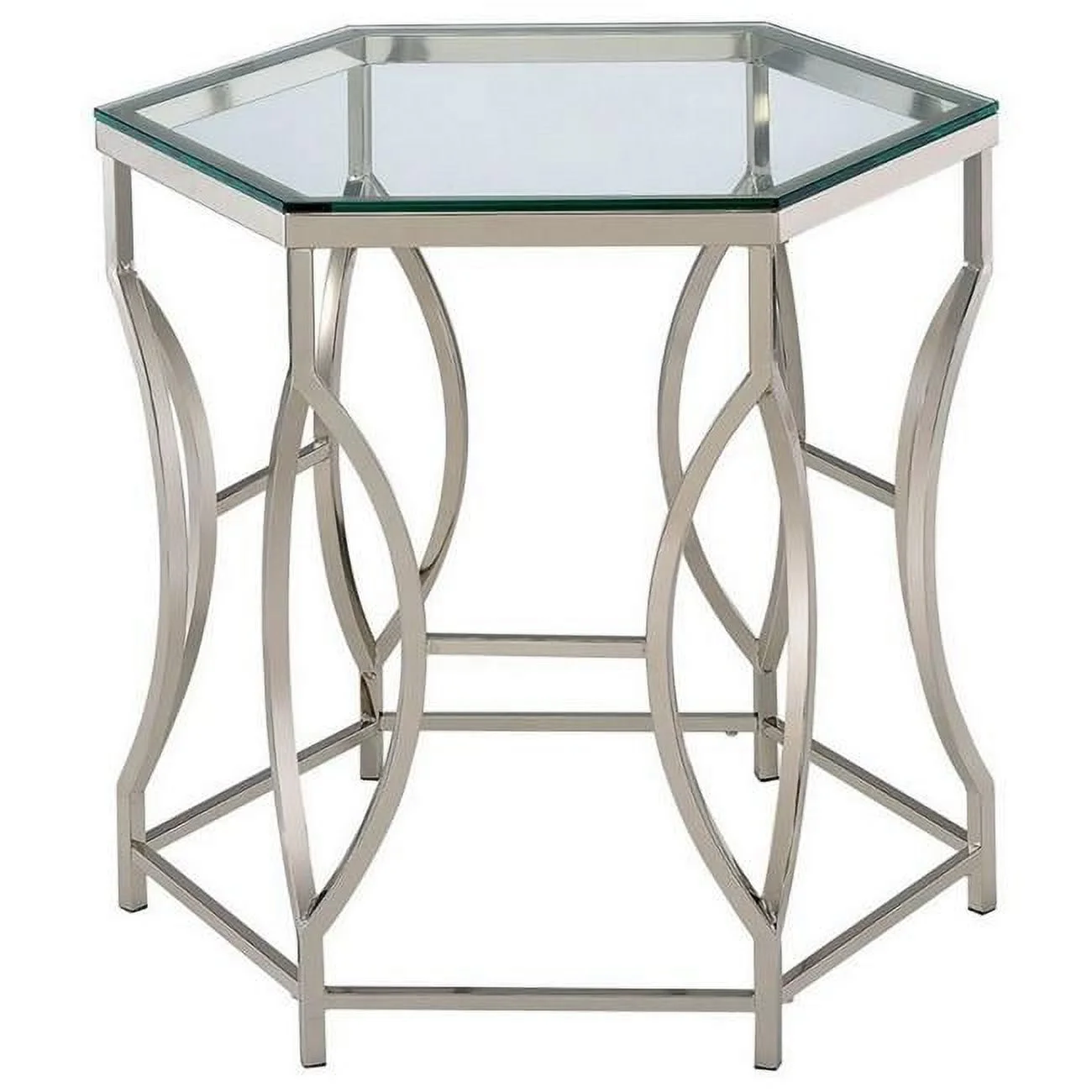 26 in. Slade Side End Table with Hexagonal Glass Top & Geometric Base, Chrome