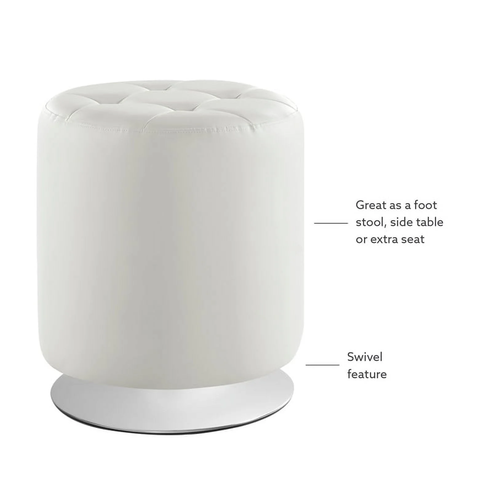 Bowery Hill Modern Round Faux Leather Swivel Ottoman in White