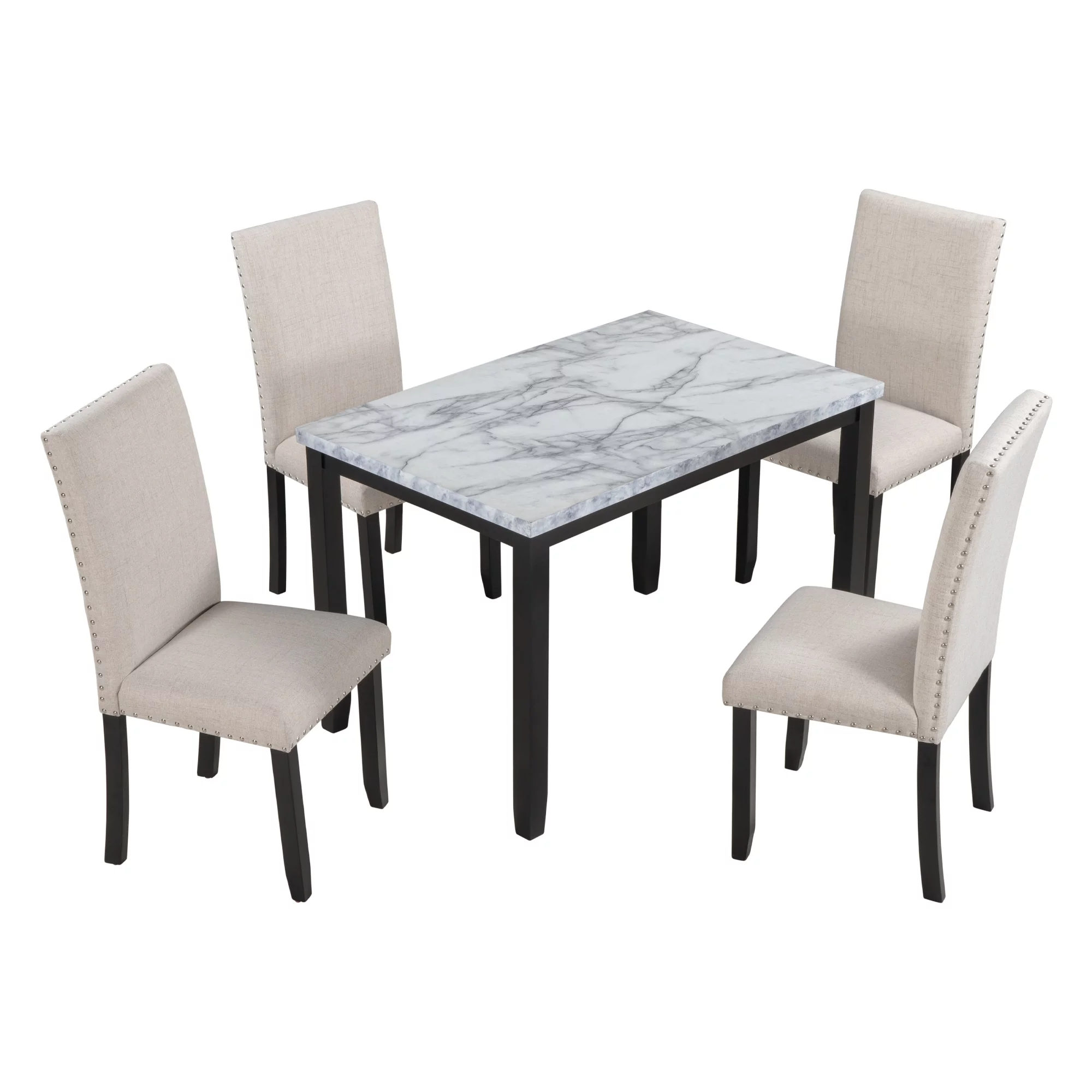 Elegant Faux Marble 5-Piece Dining Set with Thicken Cushion Chairs