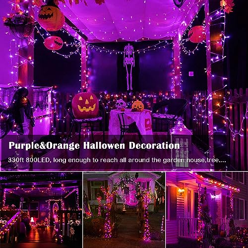Purple and Orange Halloween Lights, 800LED 330FT String Lights 8 Modes Timer Plug in Waterproof Indoor Outdoor Christmas for Garden Party Decoration, JT-EL/FC300V0200