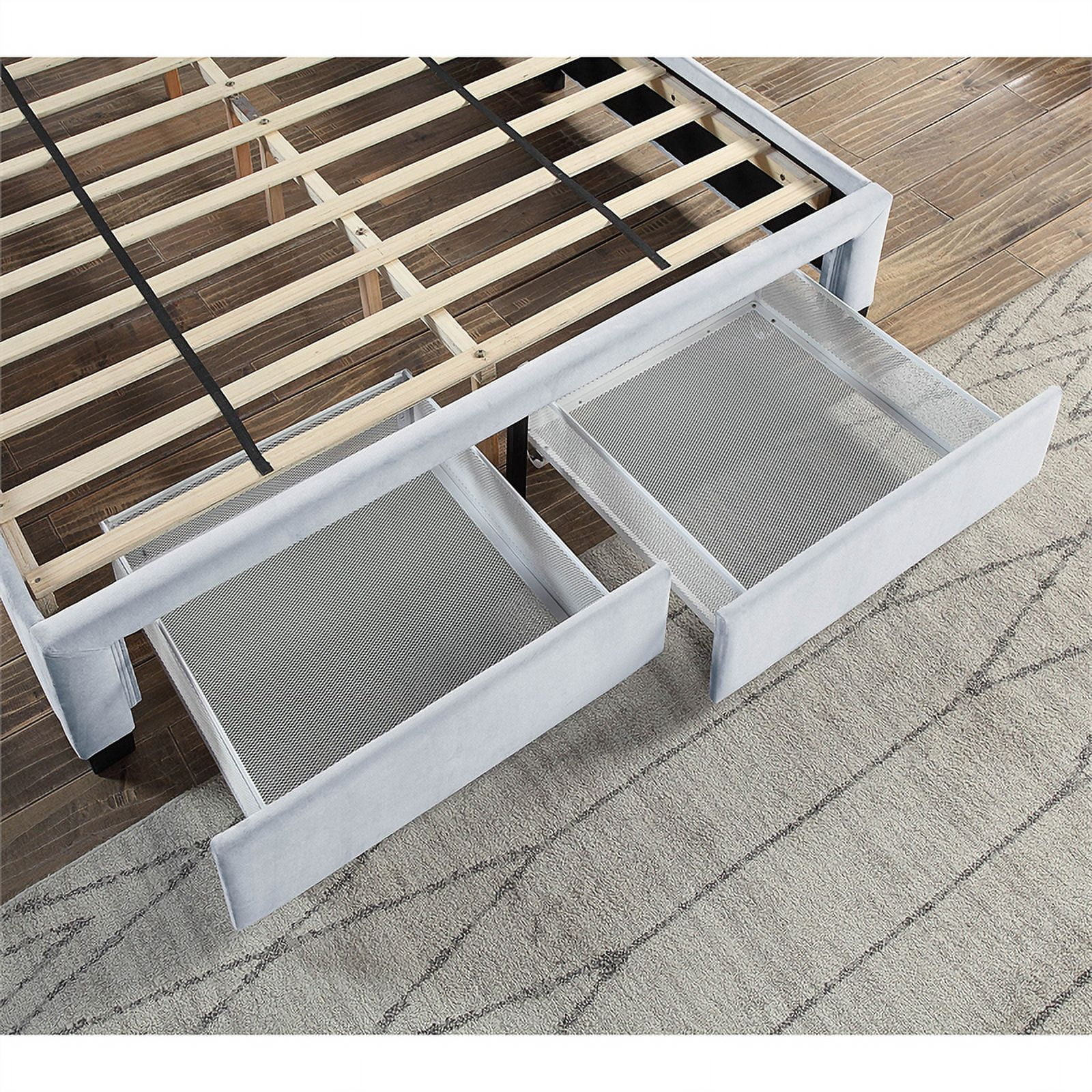 Furniture of America Harper Fabric Queen Bed with 2-Drawer in Light Gray