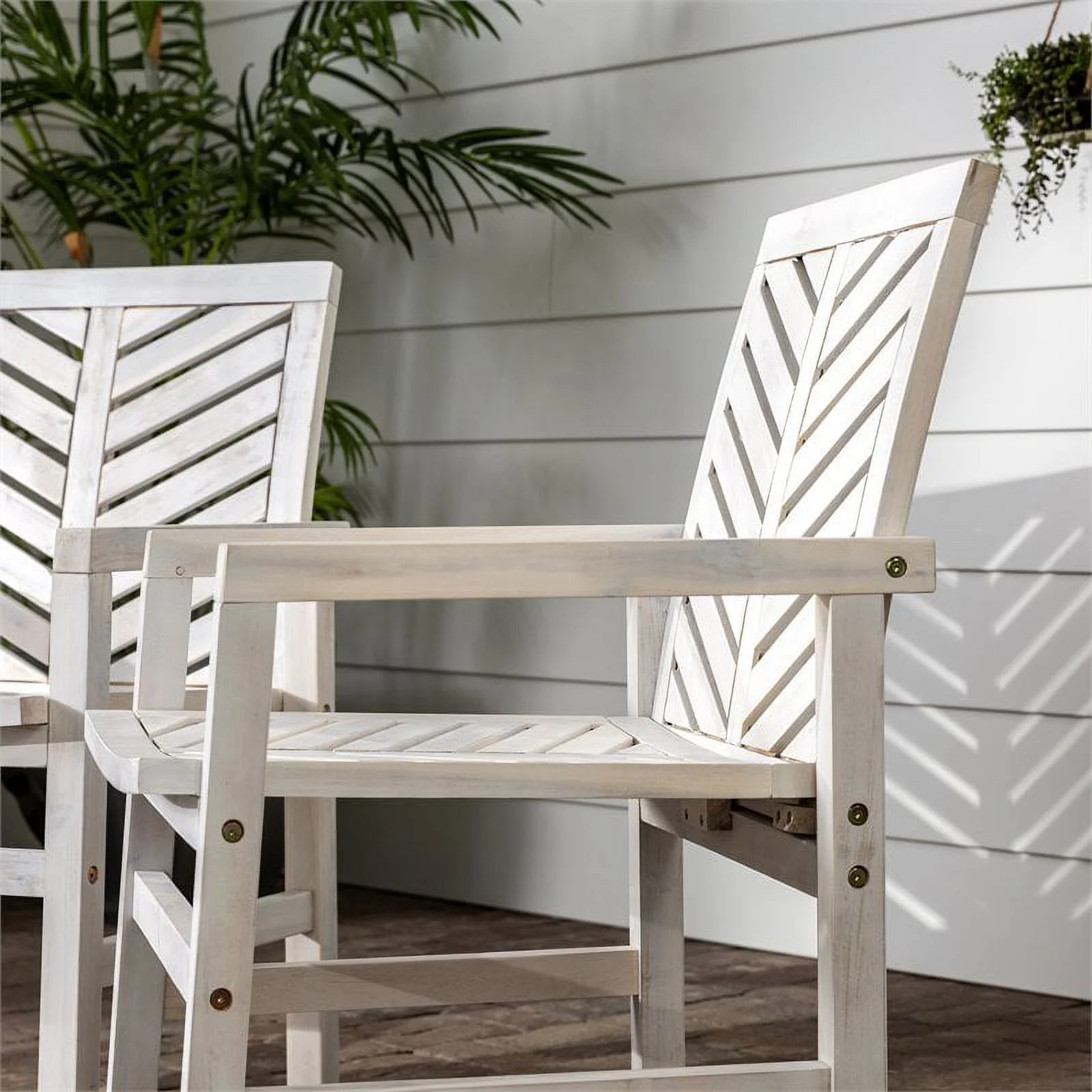 Walker Edison Vincent Solid Wood Patio Chair in White Wash (Set of 2)