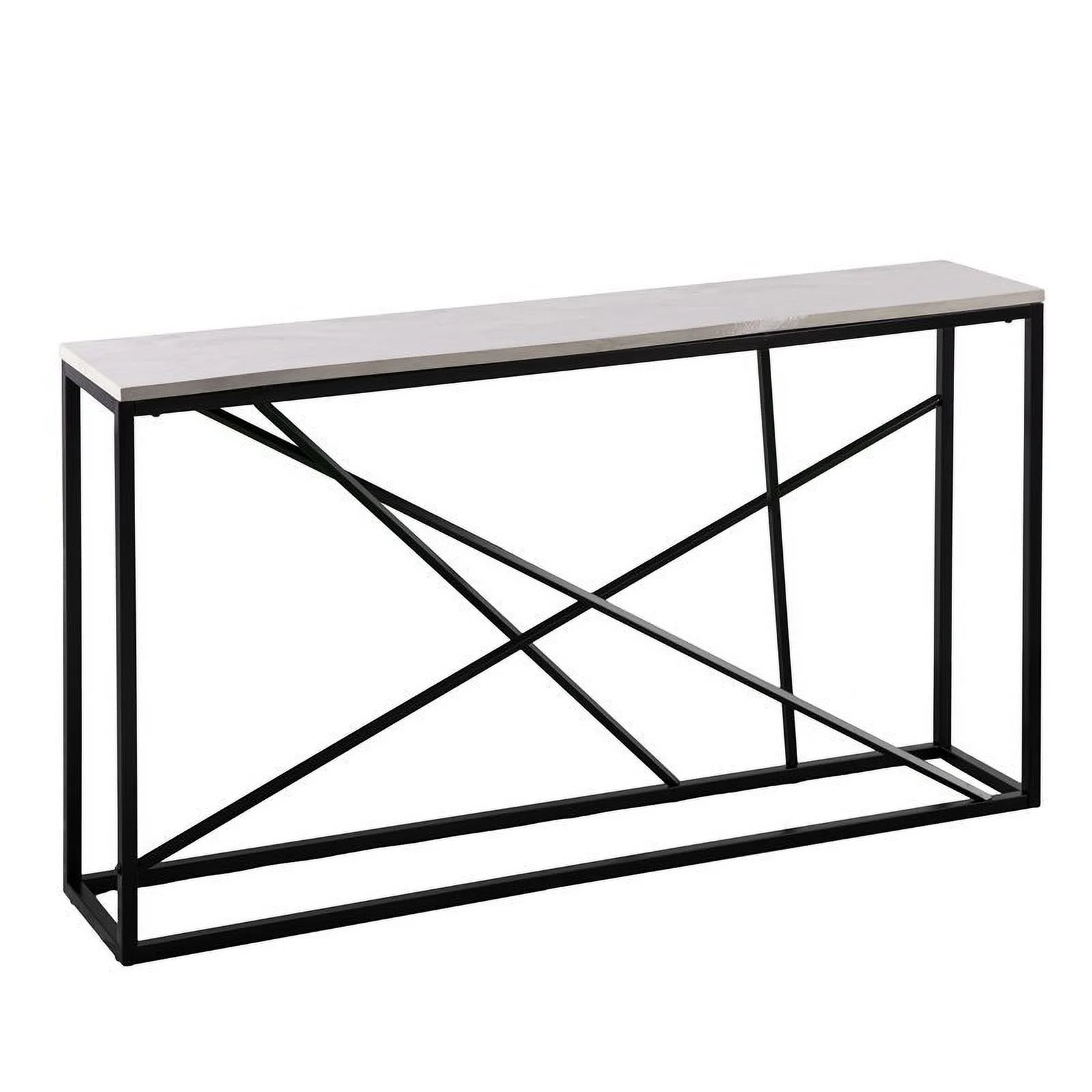 Maklaine Transitional Faux Marble Skinny Console Table in Matte Black