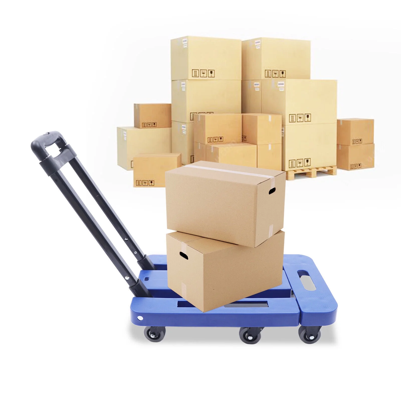 220lbs Carrying Cart Folding Dolly Trolley W/ 6 Wheels