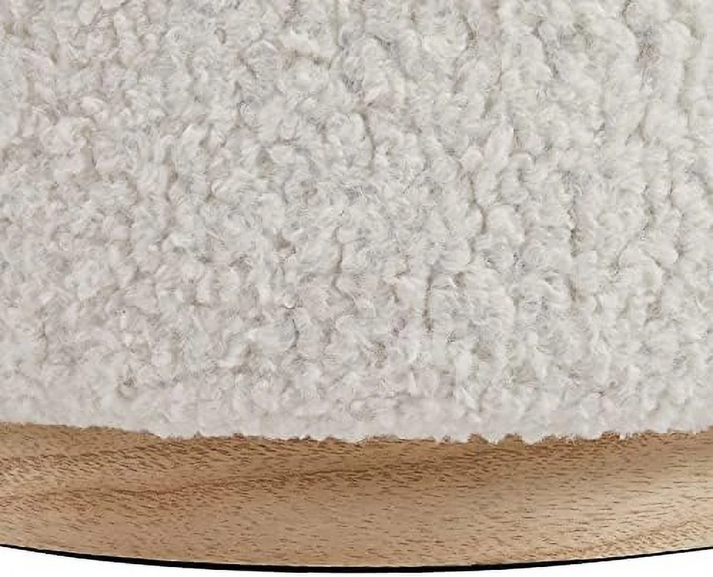 Lexington Natural Sherpa Round  Ottoman with Wood Accent