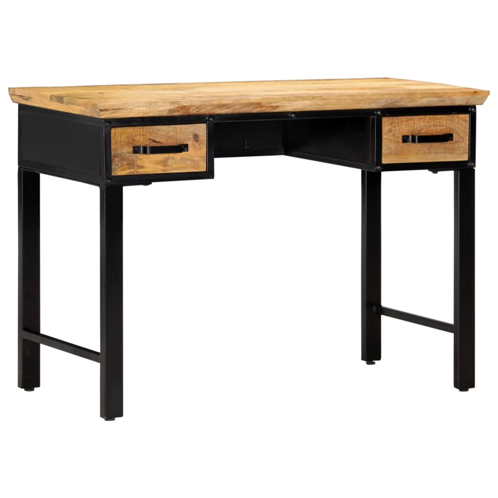 Anself Writing Desk with 2 Storage Drawers Mango Wood Computer Desk Study Table Steel Legs Home Office Furniture 43.3 x 19.6 x 29.9 Inches (W x D x H)