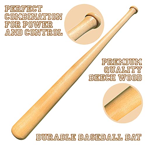 Genuine Solid Beech Wood Baseball Bat - 27 Inch 23 Oz - Tball Bat, Self Defense, Weight Training, and Pickup Games - Classic and Timeless Design - KOTIONOK