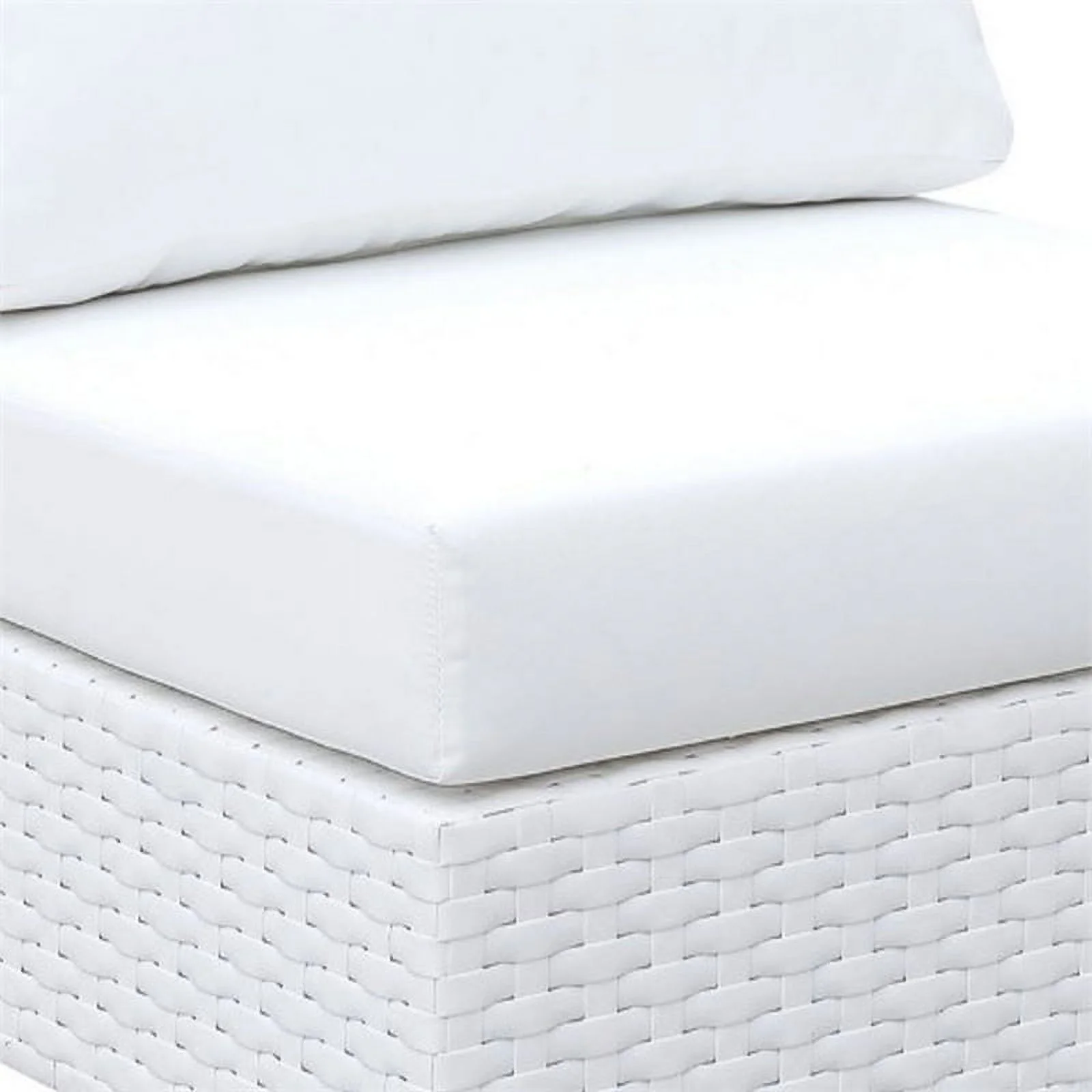 Benzara Aluminum Framed Wicker Armless Chair with Fabric Upholstered Padded Seat, White