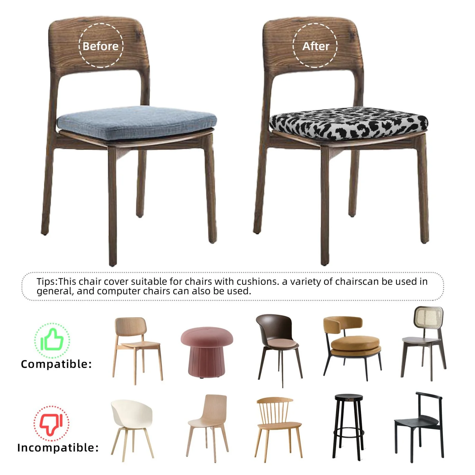 Junzan Similar To Leopard Print Print Dining Chair Seat Covers, Stretch Fitted Dining Room Upholstered Chair Seat Cushion Cover