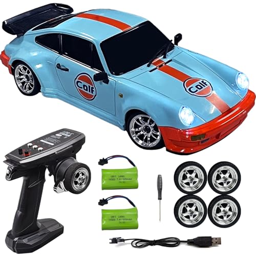 LD1899 1/18 RC Drift Car GTR R34 2.4GHz RWD with Gyroscope on-Road Alloy Body Shell Racing Cars Radio Control (Blue)