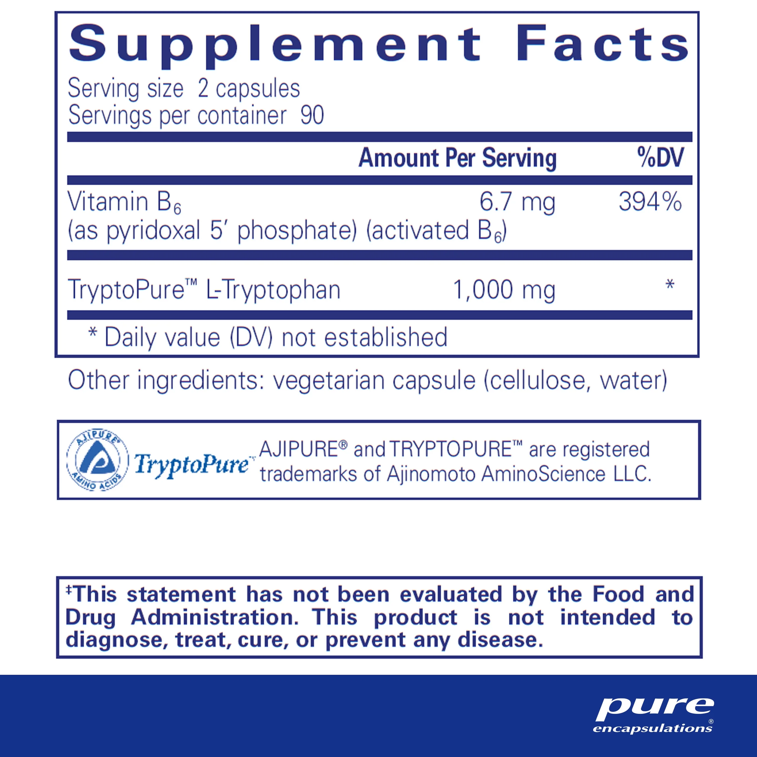 Pure Encapsulations L-Tryptophan | Amino Acid Supplement for Relaxation, Serotonin Support, PMS, Sleep, and Wellness* | 180 Capsules