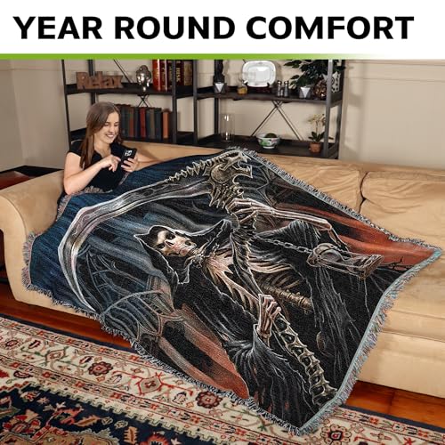 Pure Country Weavers Summon The Reaper Woven Blanket by Anne Stokes - Fantasy Gift Cotton Tapestry Throw - Made in The USA - 72