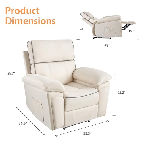 Jocisland Oversized Power Lift Recliner Chairs for Adults, Electric Lazy Boy Recliners for Elderly with Side Pocket, Large Lay Flat Reclining Sofa for Living Room Bedroom, Beige