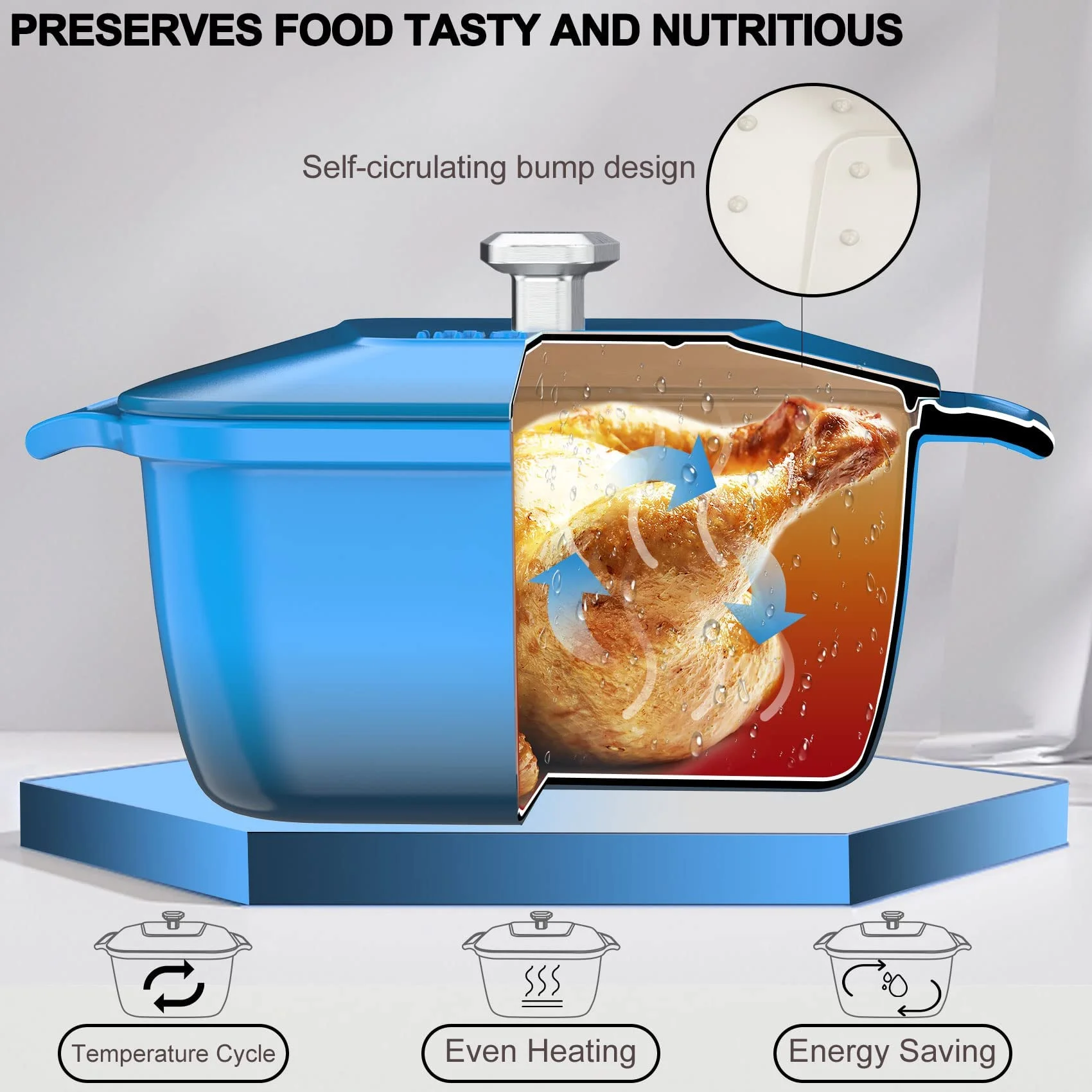 imarku | 5-Quart Enameled Cast Iron Dutch Oven Pot with Lid Nonstick Enamel Coating Easy to Clean - Blue