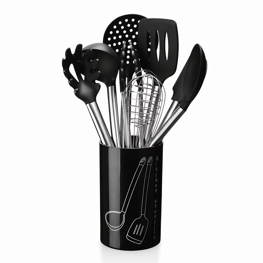 Htovila Kitchen Utensils Set 8Pcs Silicone Non-stick Barreled Cooking Utensils Stainless Steel Handle Silica Gel Utensil Kitchenware Set