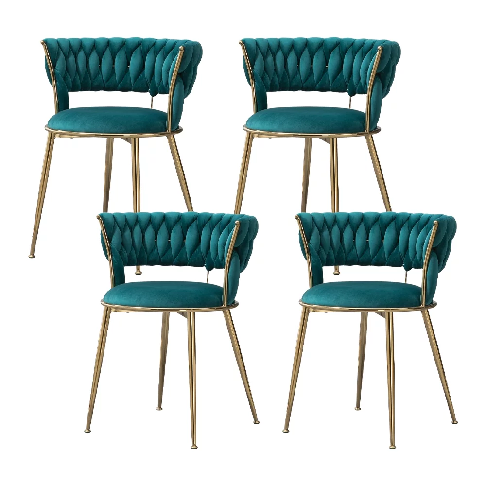 WEPSEN Chairs Set of 4, Velvet Dining Chairs, Small Chairs with Golden Metal Legs, Modern Simple Kitchen Dining Chairs, 4 Piece Velvet Chairs for Home Office Living Room Kitchen Dining Room, Teal