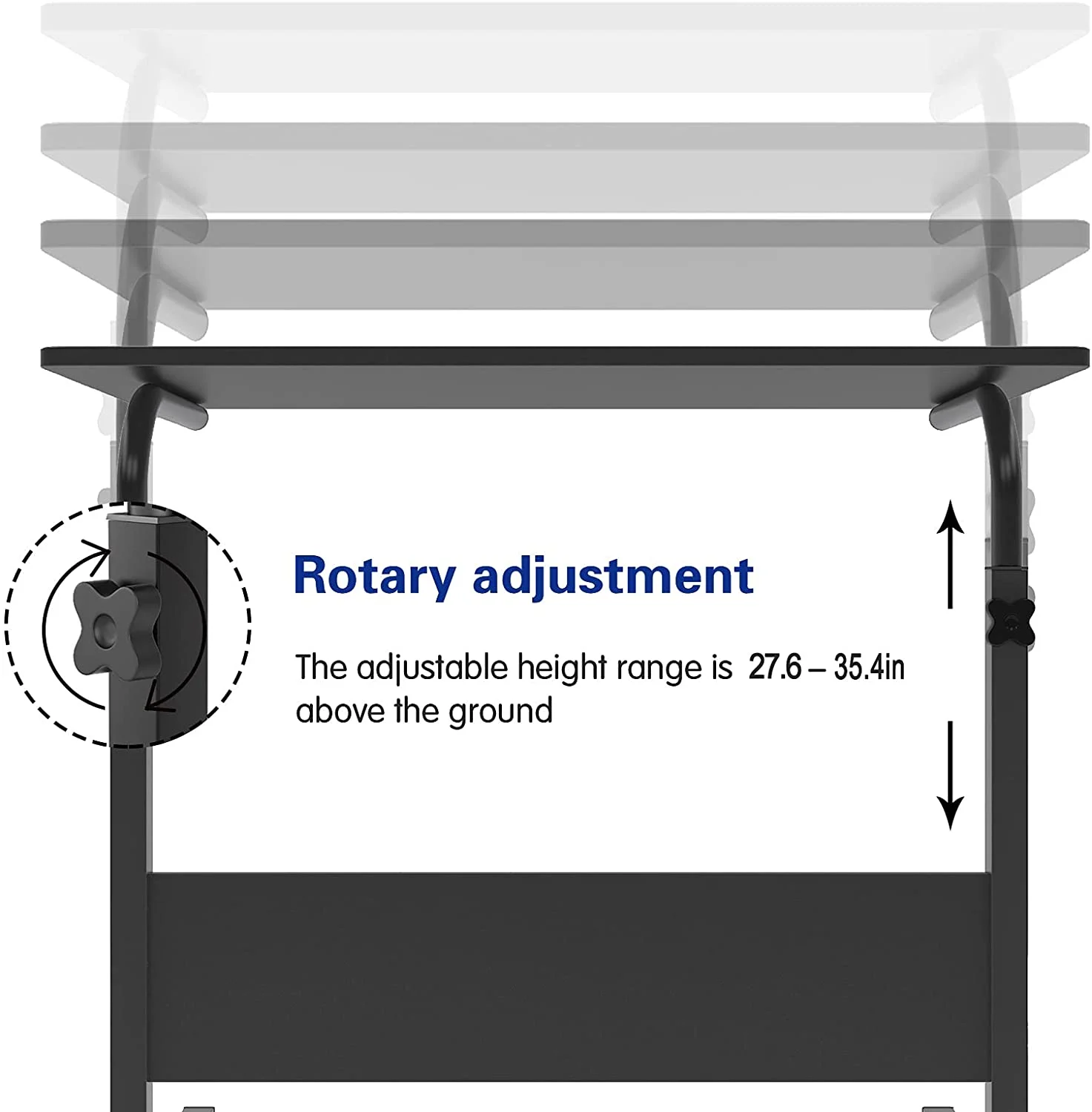 SogesPower C-Shaped Side End Table with Wheels, Mobile Office Desk, 23.6