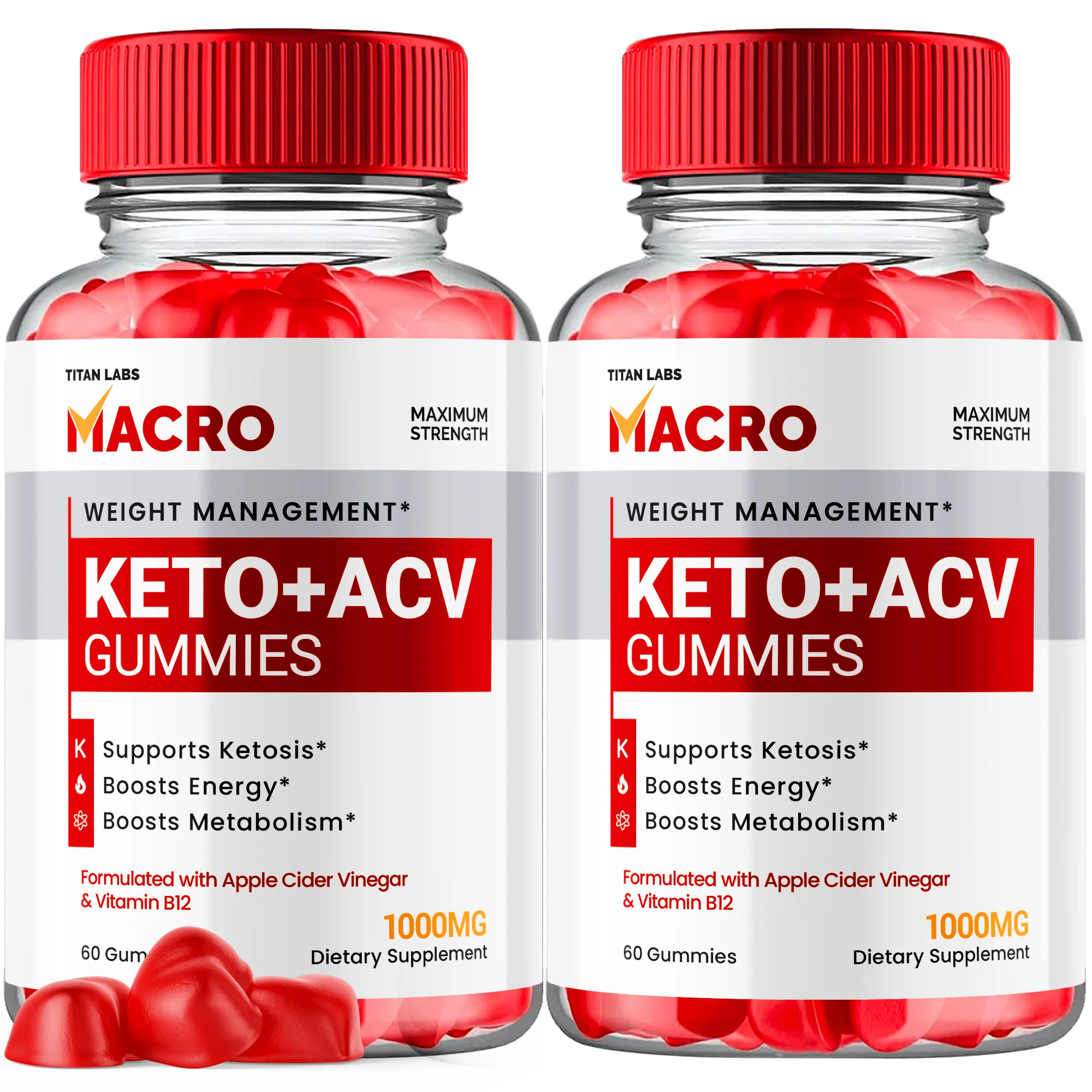 (2 Pack) Macro Keto ACV Gummies - Apple Cider Vinegar Supplement for Energy and Focus - Macro Keto Active Multivitamin Supplement Gummies for Ketosis with Folic Acid (120 Gummies)