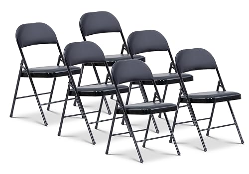 Oline Vinyl Folding Chairs, Padded Vinyl Cushion Chairs with Durable Metal Frame, Indoor Outdoor Stackable Foldable Guest Chairs for Office Wedding Kitchen Dining, 300lb Capacity (Black, 1 Pack)