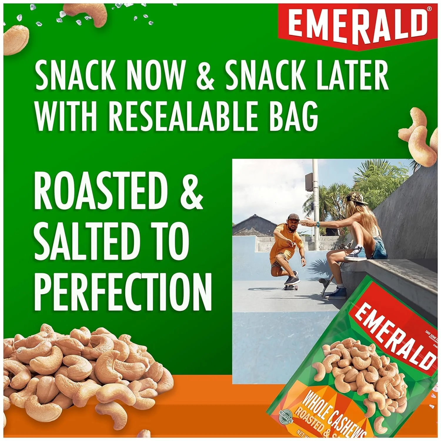Emerald Nuts, Whole Cashews Roasted & Salted, 8 CT Box, 20 oz (Pack of 6)