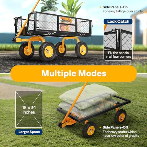 VIVOHOME Heavy Duty 880 Lbs Capacity Mesh Steel Garden Cart Folding Utility Wagon with Removable Sides and 4.10/3.50-4