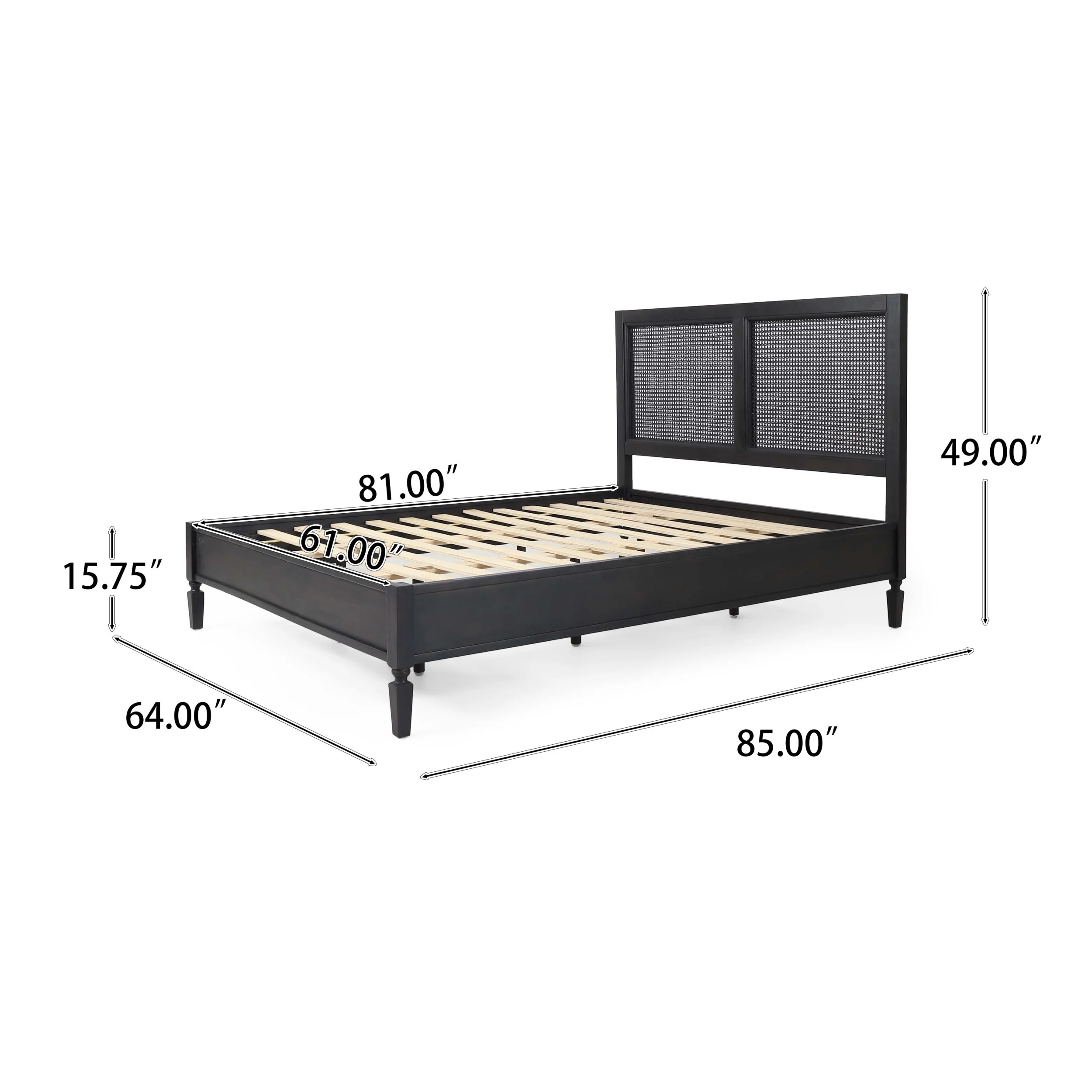 Noble House Pelon Acacia Wood and Rattan Queen Bed, Dark Gray