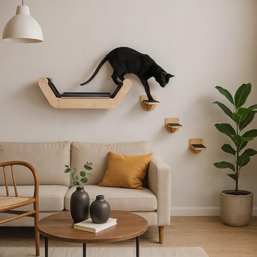 Cat Wall Shelves with 3 Steps - Wall Mounted Cat Furniture for Climbing and Lounging -Set of 3 Indoor perches