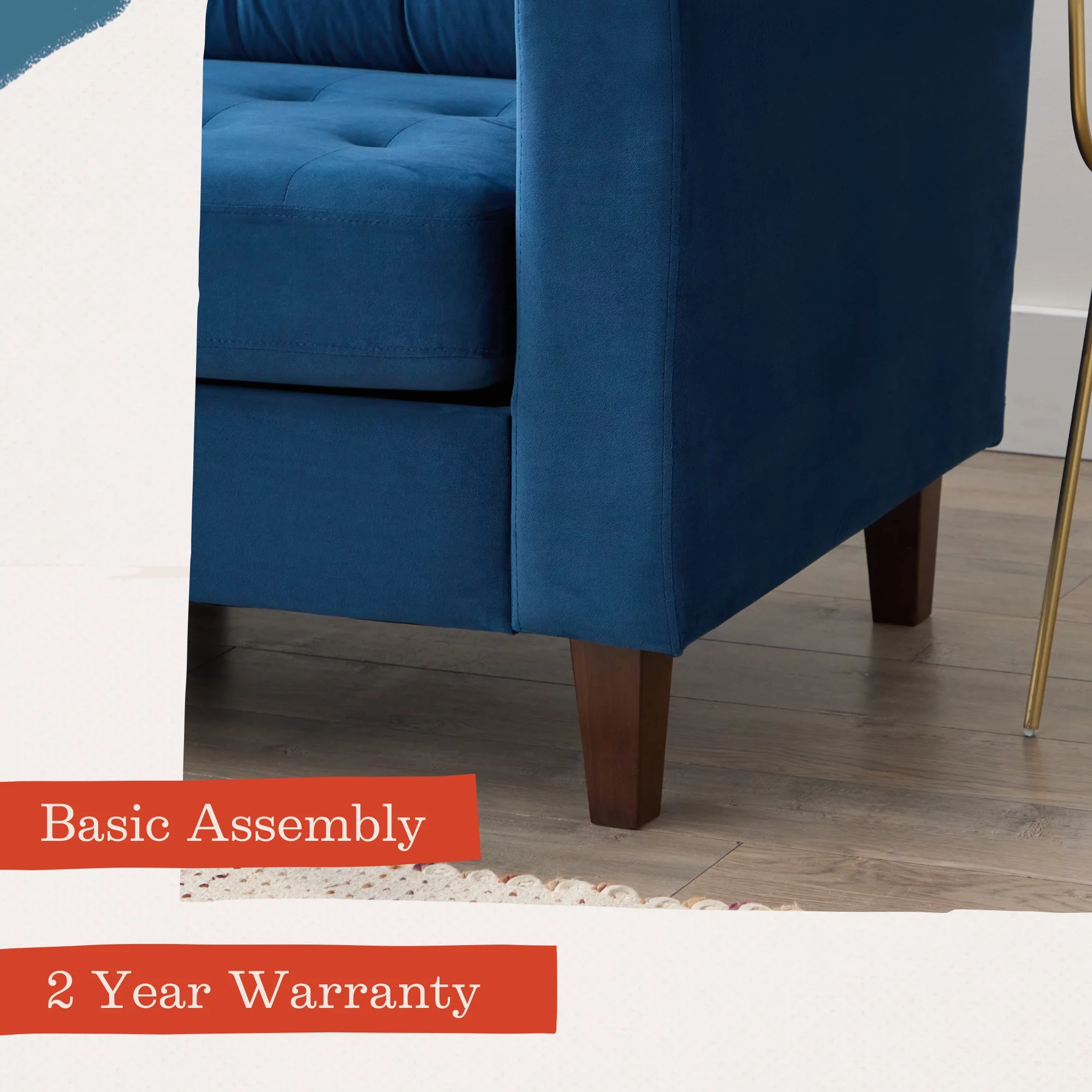 Mayview Carraway Upholstered Sofa with Tufting, Navy Velvet