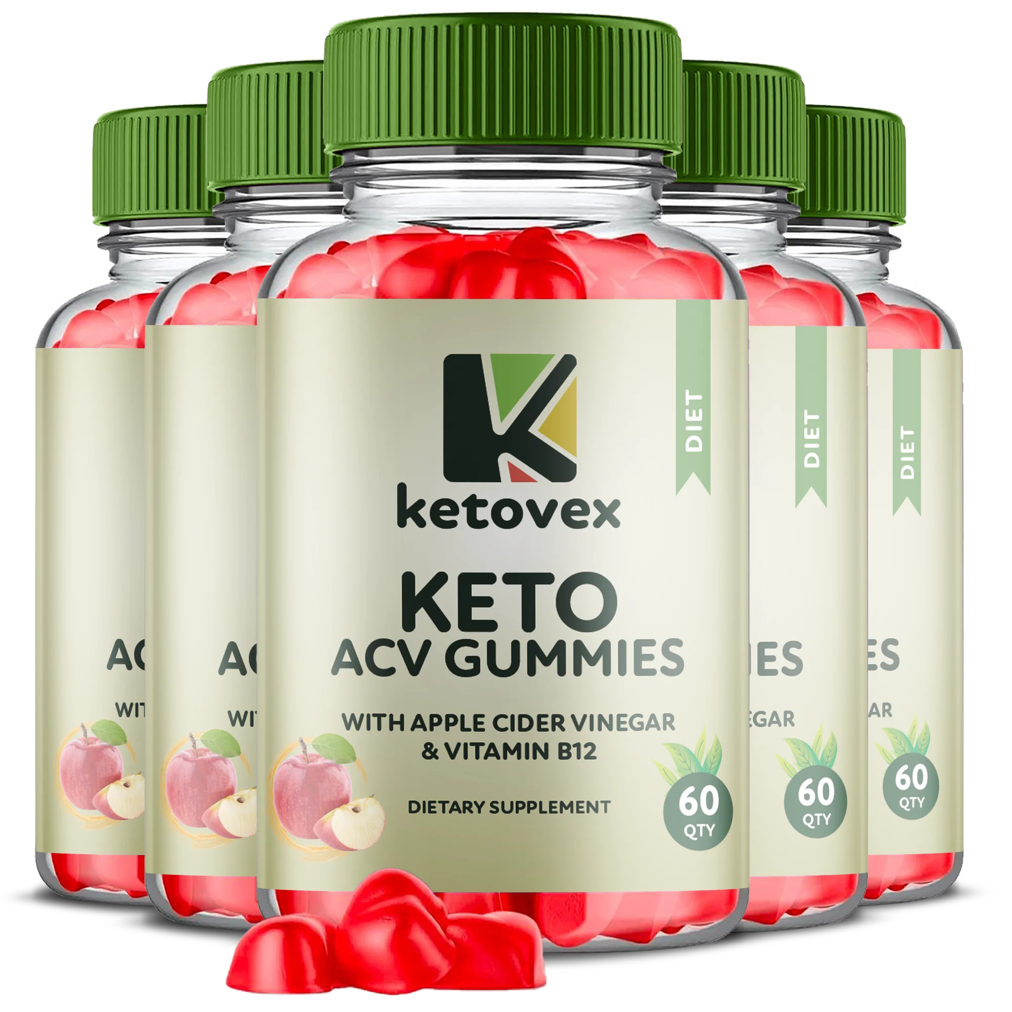 (5 Pack) Ketovex Keto ACV Gummies -Apple Cider Vinegar Supplement for Weight Loss - Energy & Focus Boosting Dietary Supplements for Weight Management & Metabolism - Fat Burn - 300 Gummies