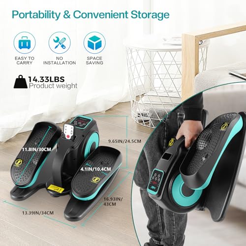 Under Desk Elliptical Machine, Ellipse Leg Exerciser for Seniors Adults, Adjustable Speeds Elliptical Trainer with Remote, Quiet & Portable Mini Seated Pedal Exerciser for Home Office Use