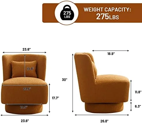 xrboomlife Swivel Barrel Boucle Chair  Comfy Accent Sofa Chair with  Small Pillow  Modern Round Club Arm Chairs for Living Room  Nursery  Bedroom  Office  Lounge (Grey)