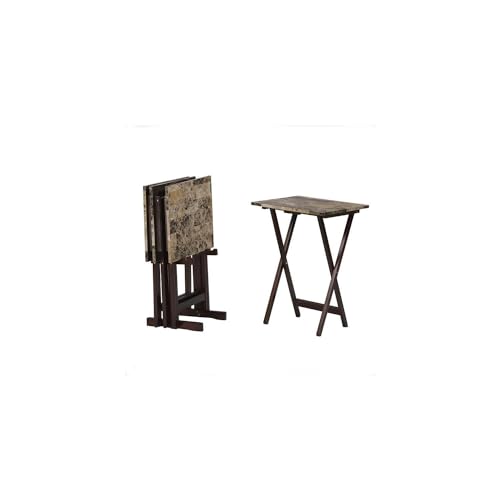 Modern Minimalism Tray Table Set Sleek and Versatile Faux Marble Tabletop with Black Metal Legs, Ideal for Living Rooms and Compact Spaces, 40L X 48W X 67H Centimeters