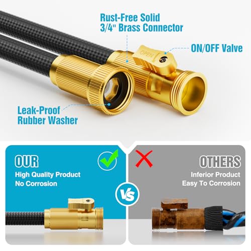 Garden Hose Non-Expandable 50ft, Outdoor and Garden Flexible Water Hose with 10 Function Nozzles, Portable, Kink-Free, Rust Proof, Lightweight Hose for Yard, Car Wash, Lawn, Camper, Easy to Store