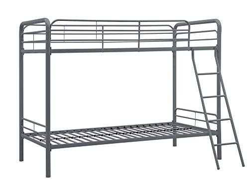DHP Twin-Over-Futon Convertible Couch and Bed with Metal Frame, Ladder and Guardrails - Black