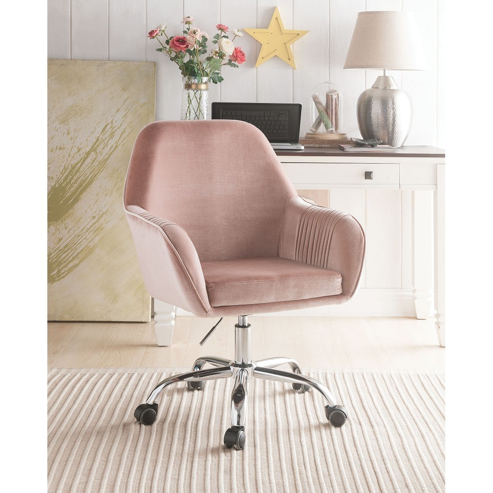 MAICOSY Romantic Office Chair - Pink Peach Velvet and Chrome