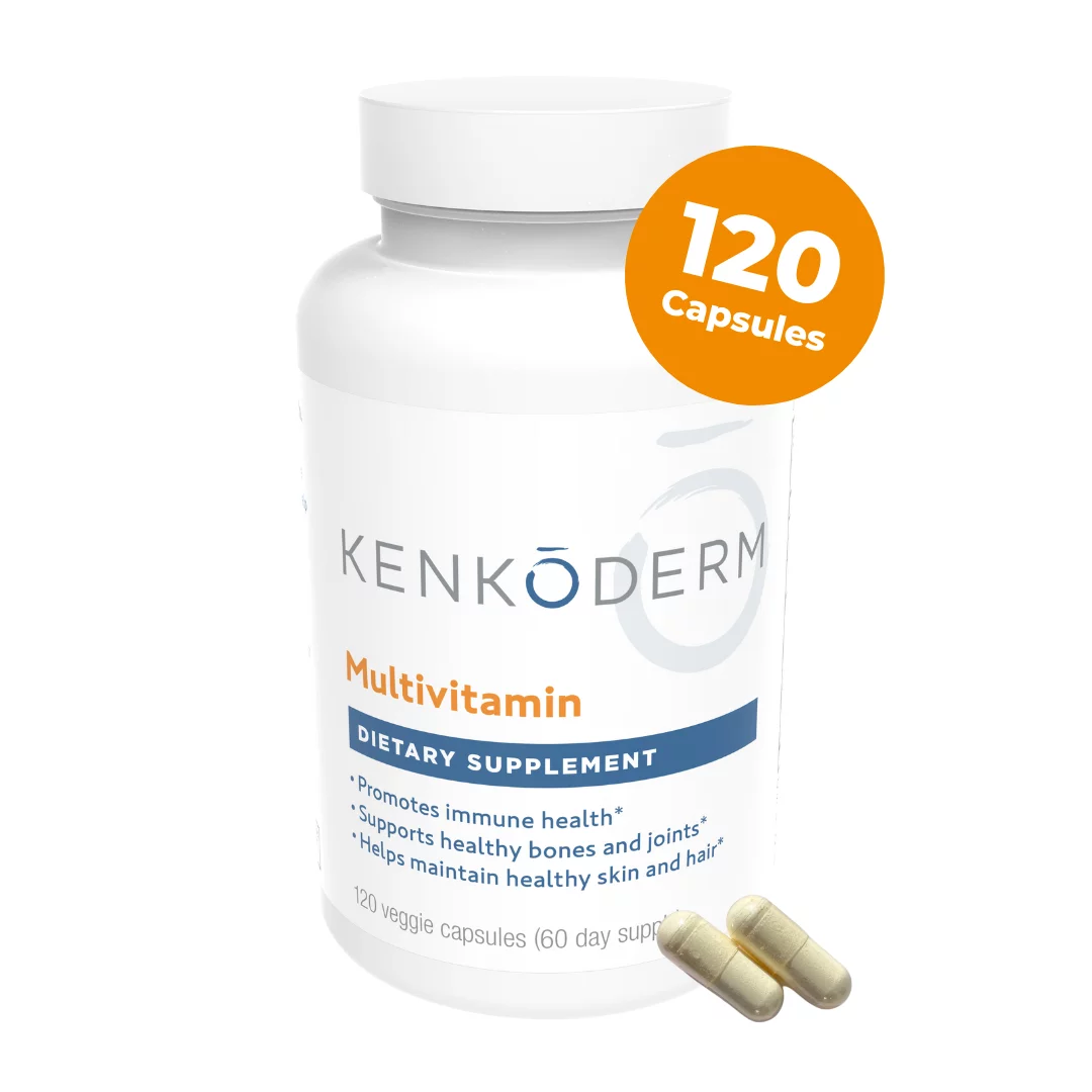 Kenkoderm Multivitamin for Psoriasis | Omega 3 | Vitamin D | Glucosamine Chondroitin | Collagen | Vitamin A | Folic Acid | MSM | 120 Veggie Capsules | 60 Day Supply