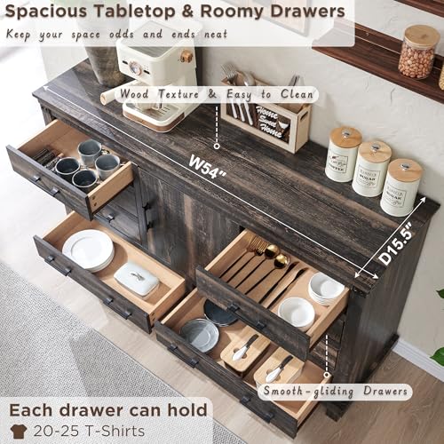 RedLemon Farmhouse 8 Drawers Dresser for Bedroom, Wood Large Chest of Drawers with Thick Plank, Rustic Dresser for Bedroom, Living Room, Dark Rustic Oak